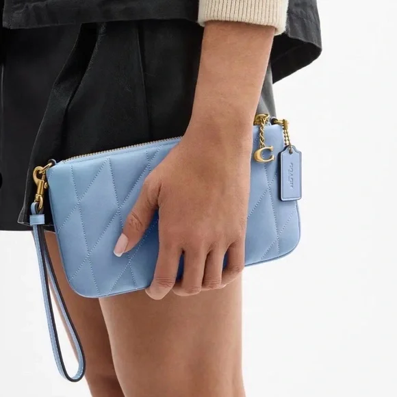 Coach Pouch Bag with Pillow Quilting in Brass/Bluebell Nappa Leather NWT - Picture 5 of 13